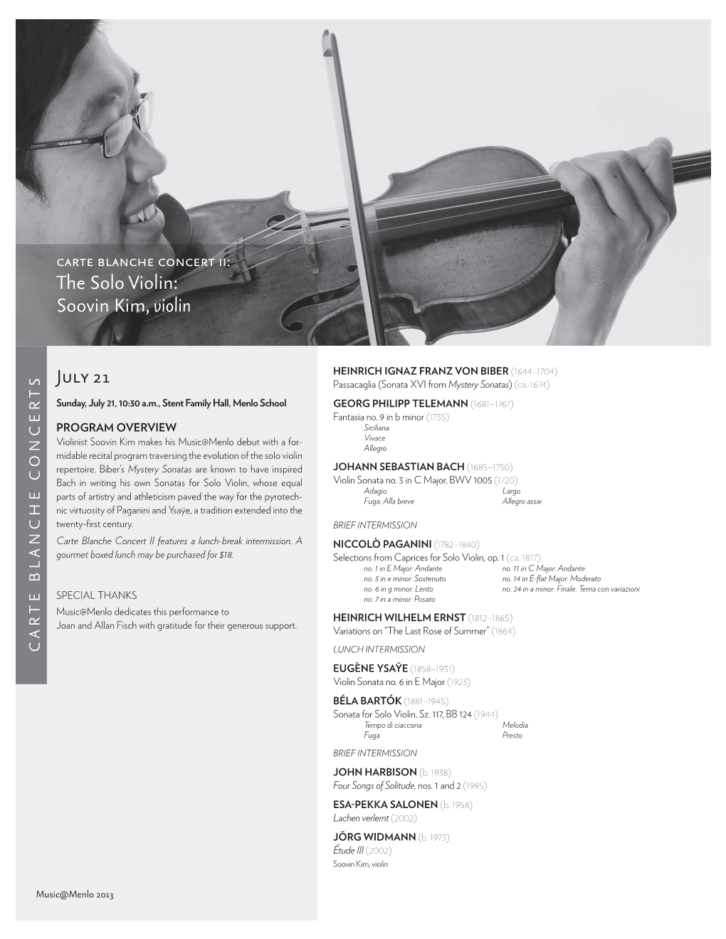 Carte Blanche Concert Ii: the Solo Violin: Soovin Kim, Violin