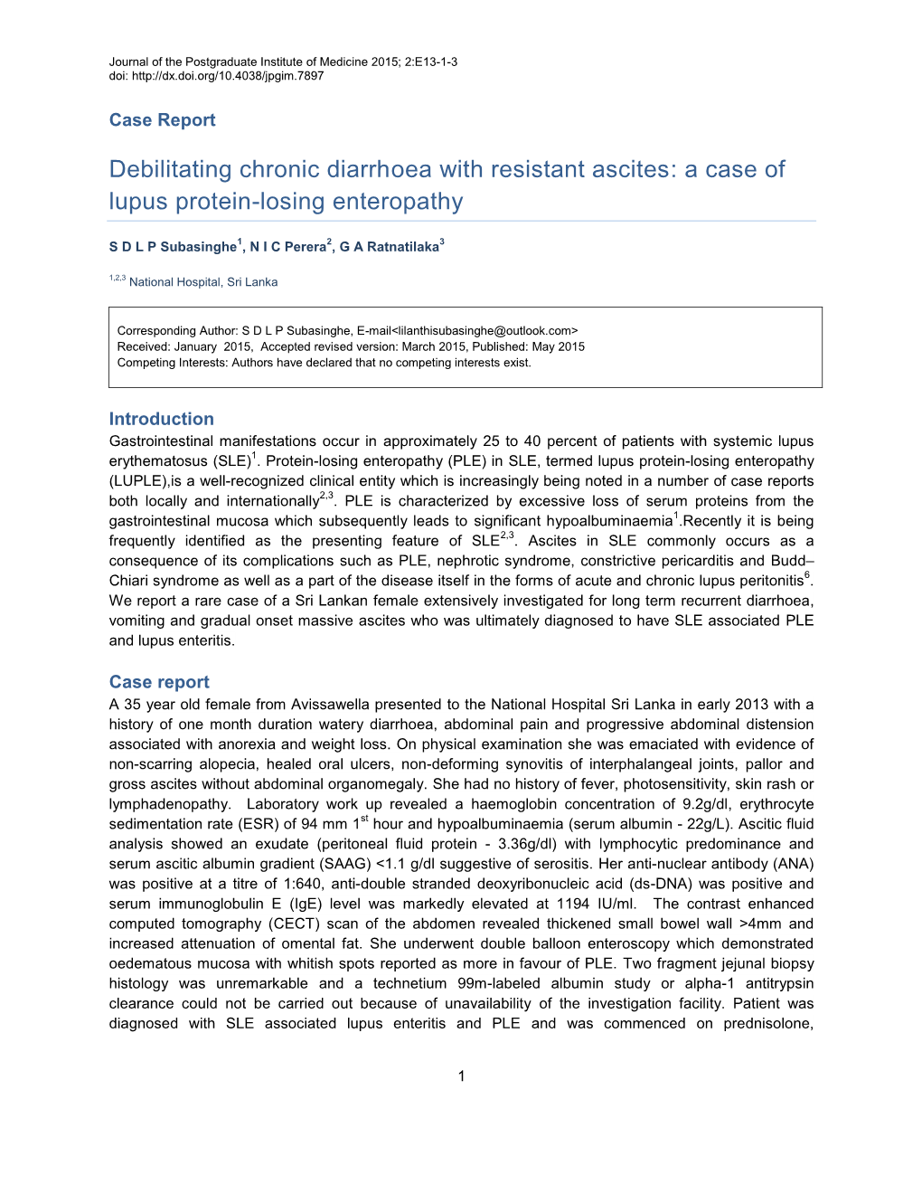 A Case of Lupus Protein-Losing Enteropathy