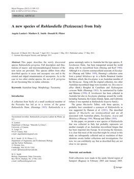 A New Species of Ruhlandiella (Pezizaceae) from Italy