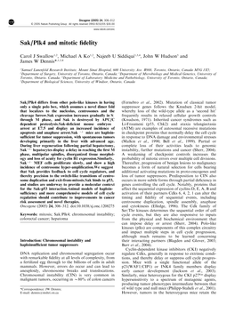 Sak/Plk4 and Mitotic Fidelity