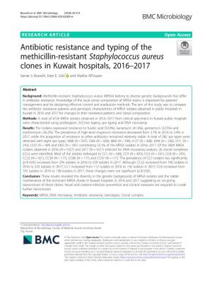 Antibiotic Resistance and Typing of the Methicillin-Resistant Staphylococcus Aureus Clones in Kuwait Hospitals, 2016–2017 Samar S
