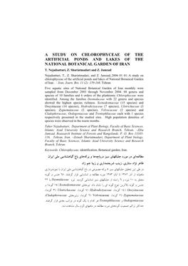 A Study on Chlorophyceae of the Artificial Ponds and Lakes of the National Botanical Garden of Iran