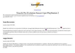 Tutti I Trucchi E Codici Di Pro Evolution Soccer 4 Per Playstation 2