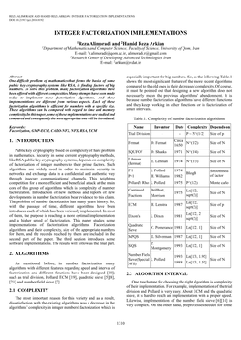 INTEGER FACTORIZATION IMPLEMENTATIONS DOI: 10.21917/Ijct.2016.0192