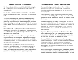 Pharaoh Khufu: the Pyramid Builder Pharaoh Hatshepsut: Promoter of Egyptian Trade