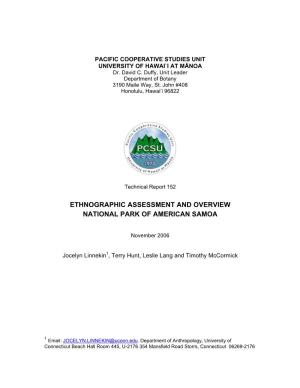 Ethnographic Assessment and Overview National Park of American Samoa