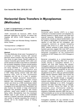 Horizontal Gene Transfers in Mycoplasmas (Mollicutes)
