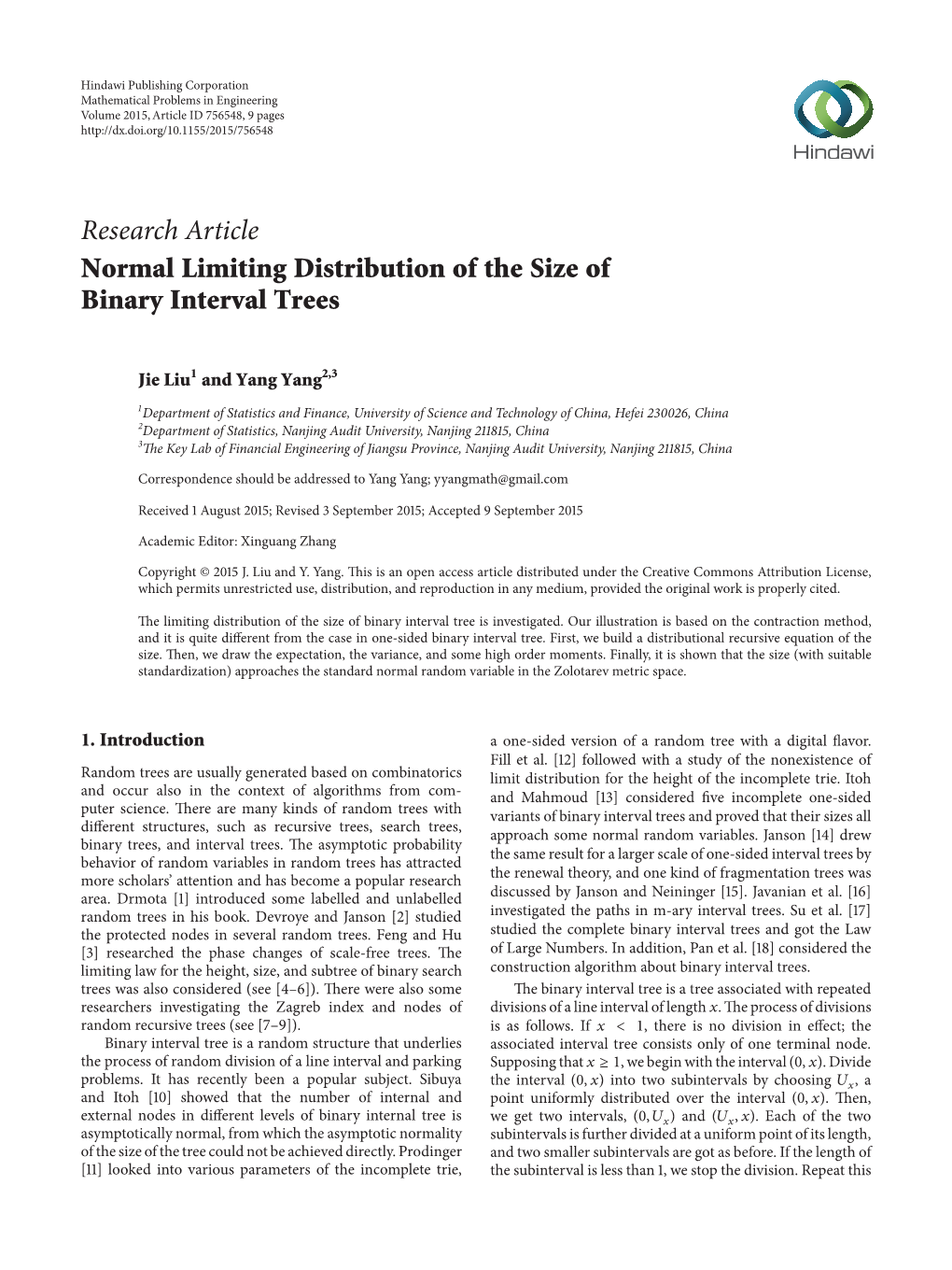 Normal Limiting Distribution of the Size of Binary Interval Trees