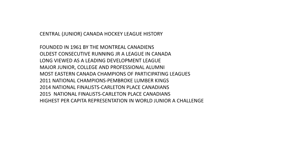 Cchl League Information