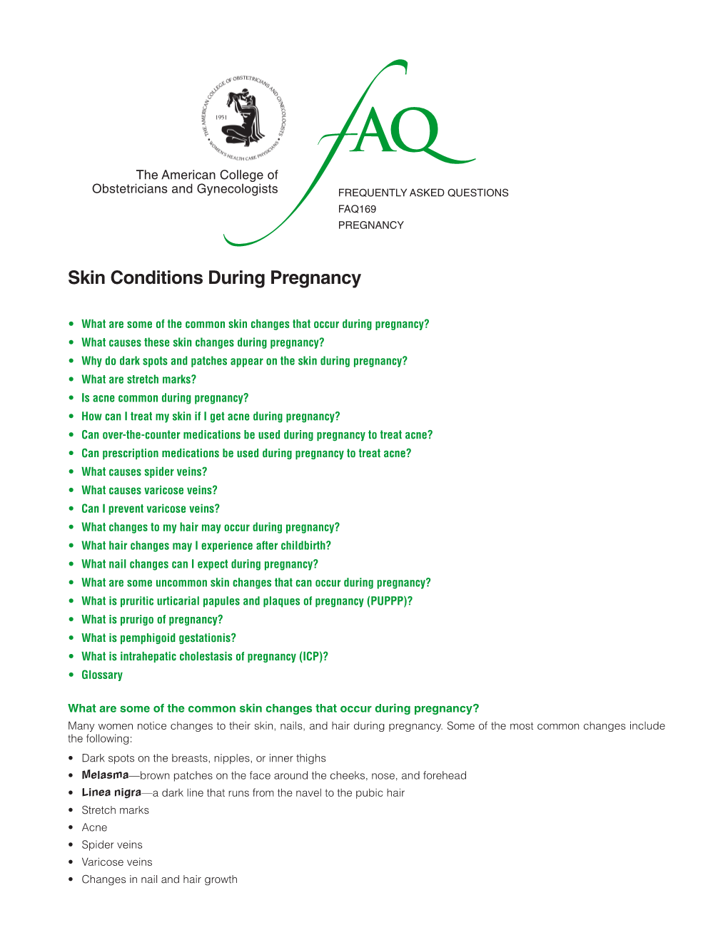 FAQ 169 -- Skin Conditions During Pregnancy