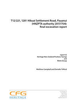 Hikuai Settlement Road, Pauanui (HNZPTA Authority 2017/754): Final Excavation Report