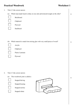 Practical Woodwork Worksheet 1