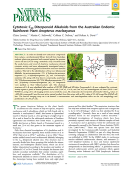 Cytotoxic C20 Diterpenoid Alkaloids from the Australian Endemic Rainforest Plant Anopterus Macleayanus Claire Levrier,†,‡ Martin C