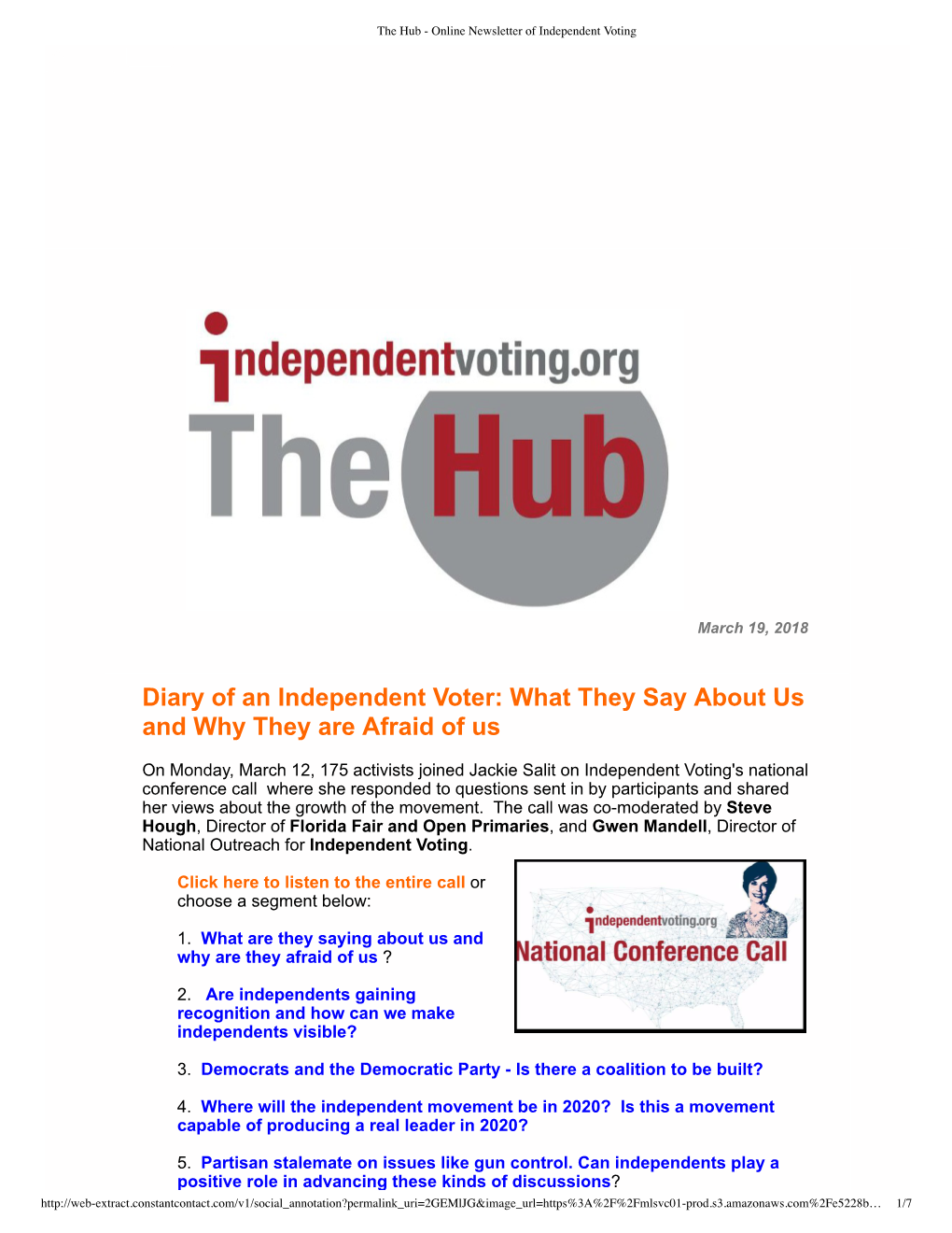 Diary of an Independent Voter: What They Say About Us and Why They Are Afraid of Us