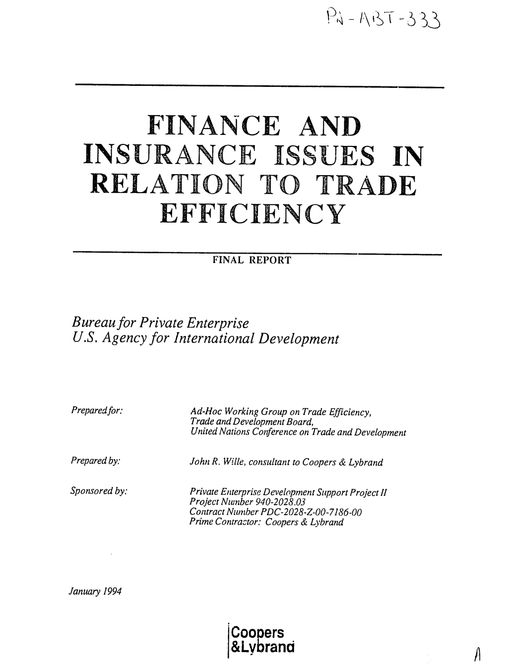 Finance and Insurance Issues in Relation to Trade Efficiency