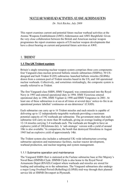 NUCLEAR WARHEAD ACTIVITIES at AWE ALDERMASTON Dr