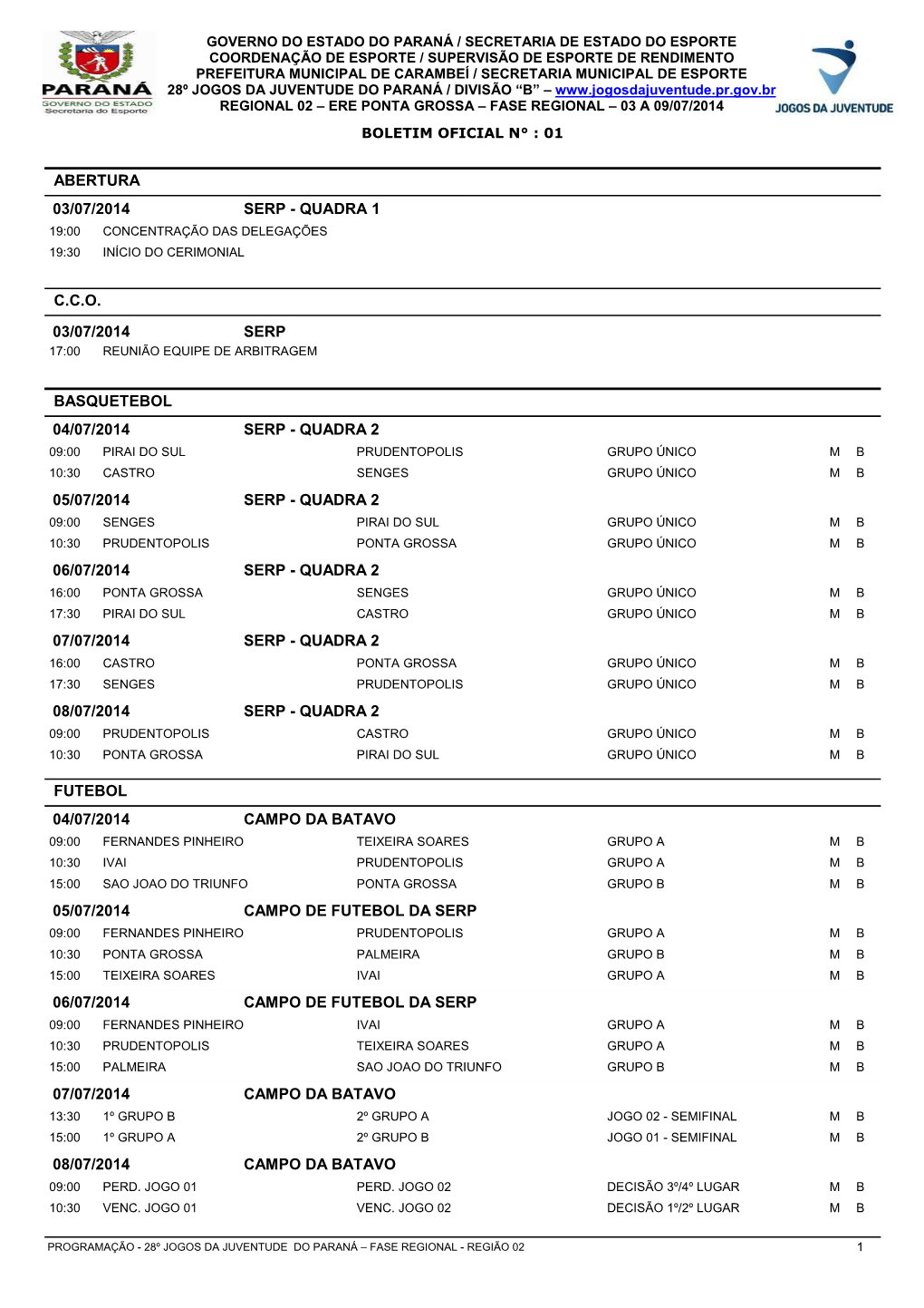 Boletim Oficial N° : 01