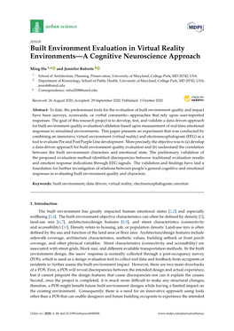 Built Environment Evaluation in Virtual Reality Environments—A Cognitive Neuroscience Approach