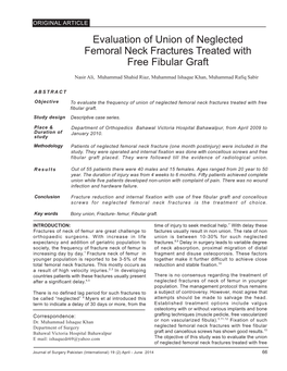 Evaluation of Union of Neglected Femoral Neck Fractures Treated with Free Fibular Graft