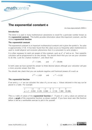 The Exponential Constant E