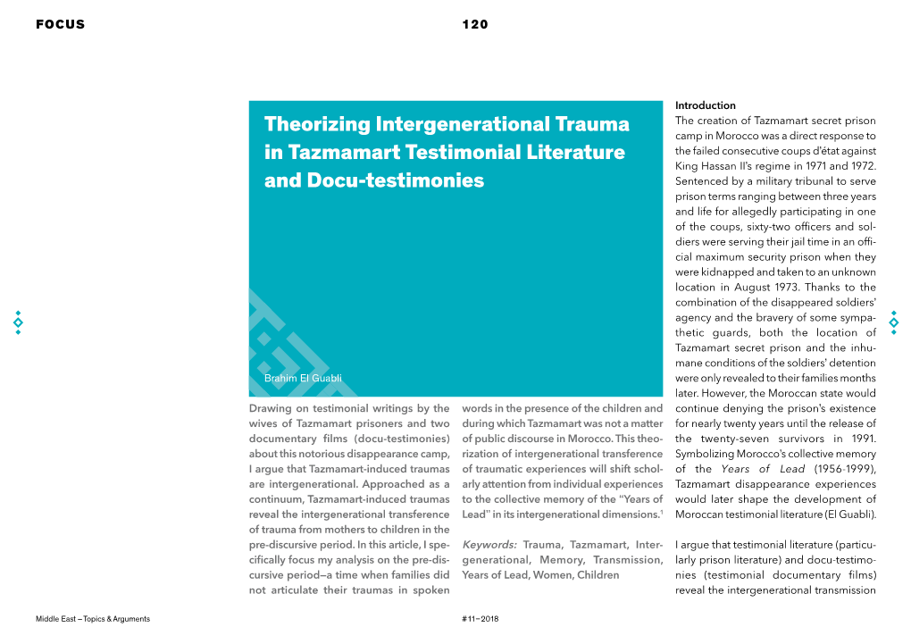 Theorizing Intergenerational Trauma in Tazmamart Testimonial Literature