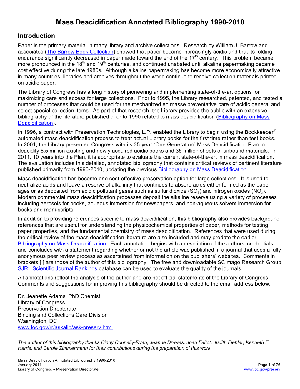 Mass Deacidification Annotated Bibliography 1990-2010