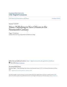 Music Publishing in New Orleans in the Nineteenth Century Peggy C
