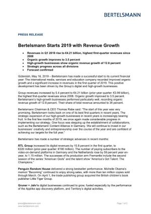 Bertelsmann Starts 2019 with Revenue Growth