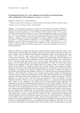 Praephragmatobia Gen. Nov., a New Subgenus for the Spilarctia Strigatula-Group, with a Preliminary Review of Species (Lepidoptera, Arctiidae)