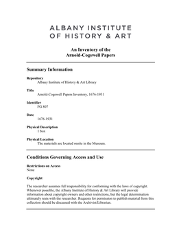 Arnold-Cogswell Papers Inventory, 1676-1931