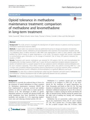 Opioid Tolerance in Methadone Maintenance Treatment: Comparison