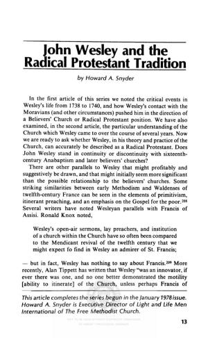 John Wesley and the Radical Protestant Tradition