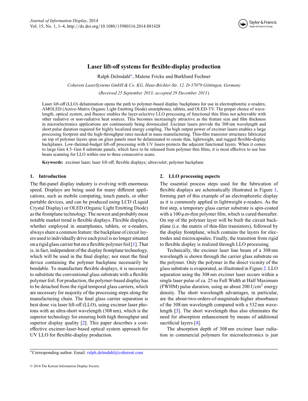 Laser Lift-Off Systems for Flexible-Display Production