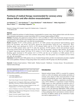 Purchases of Medical Therapy Recommended for Coronary Artery Disease Before and After Elective Revascularisation