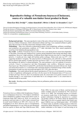 Reproductive Biology of &lt;I&gt;Pentadesma