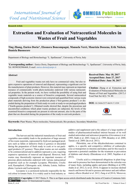 Extraction and Evaluation of Nutraceutical Molecules in Wastes of Fruit and Vegetables