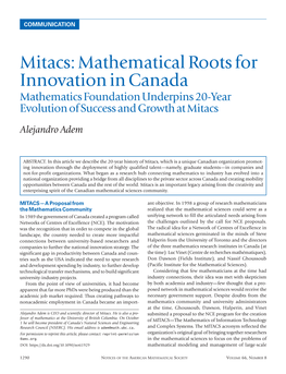 Mitacs: Mathematical Roots for Innovation in Canada Mathematics Foundation Underpins 20-Year Evolution of Success and Growth at Mitacs