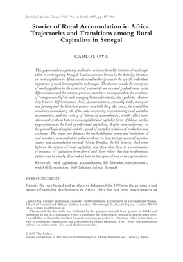 Trajectories and Transitions Among Rural Capitalists in Senegal