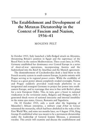 The Establishment and Development of the Metaxas Dictatorship in the Context of Fascism and Nazism, 193641