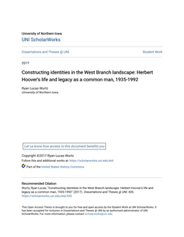 Constructing Identities in the West Branch Landscape: Herbert Hoover's Life and Legacy As a Common Man, 1935-1992