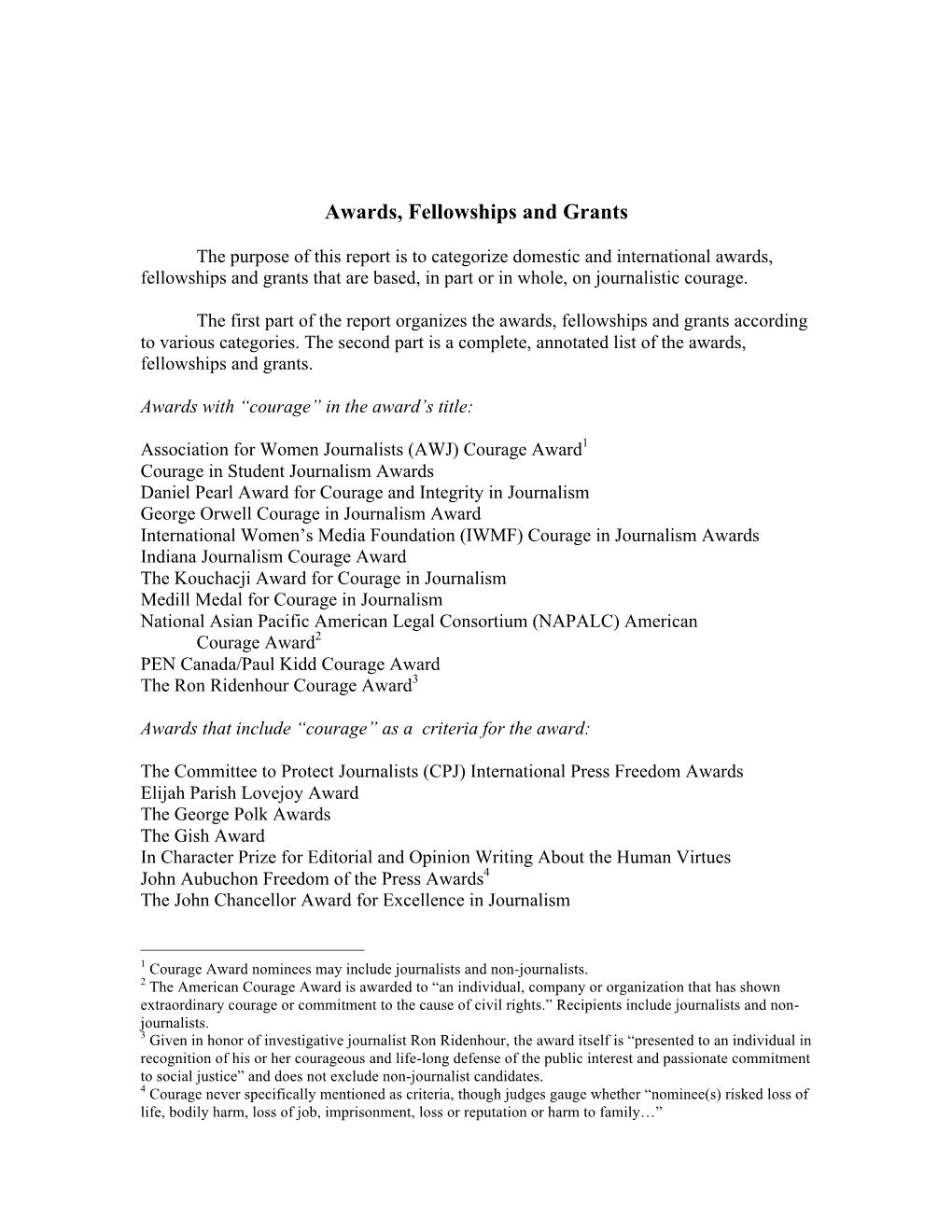 Awards, Fellowships and Grants