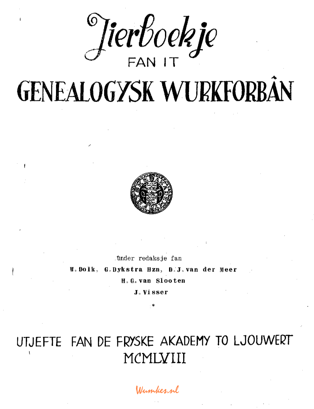 Jierboekje Fan It Genealogysk Wurkforbân 1958