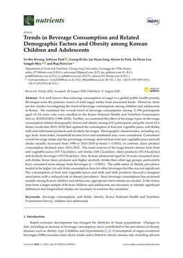 Trends in Beverage Consumption and Related Demographic Factors and Obesity Among Korean Children and Adolescents