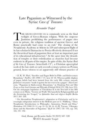 Late Paganism As Witnessed by the Syriac Cave of Treasures Alexander Toepel
