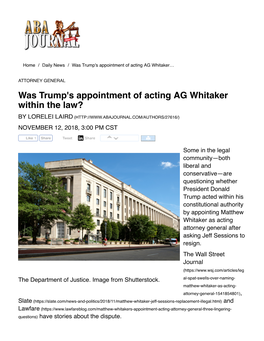 Was Trump's Appointment of Acting AG Whitaker Within the Law?