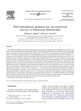 Wolf Reintroduction, Predation Risk, and Cottonwood Recovery in Yellowstone National Park William J