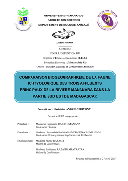 Comparaison Biogeographique De La Faune Ichtyologique Des Trois Affluents Principaux De La Riviere Mananara Dans La Partie Sud Est De Madagascar