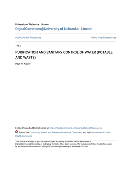 Purification and Sanitary Control of Water (Potable and Waste)
