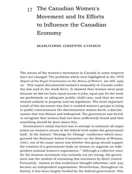 The Canadian Women's Movement and Its Efforts to Influence the Canadian Economy