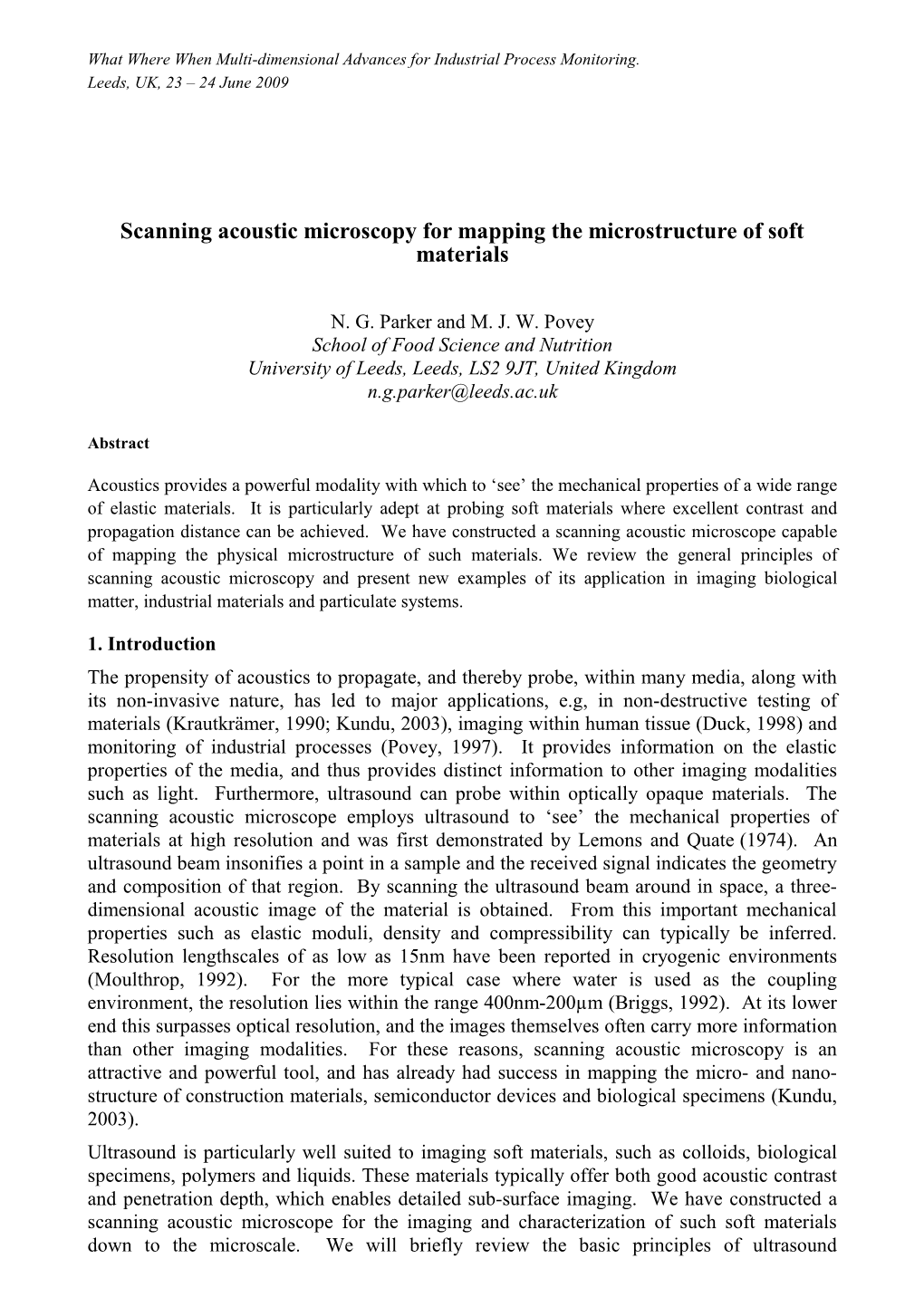 Scanning Acoustic Microscopy for Mapping the Microstructure of Soft Materials